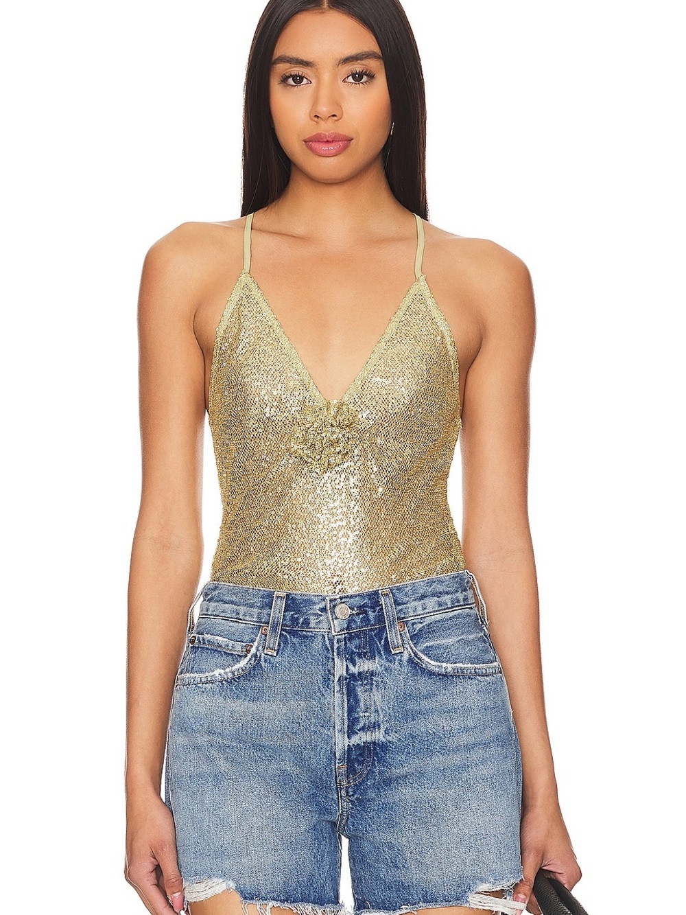 Lovers + Friends Shimmer Sequin Gold Cami